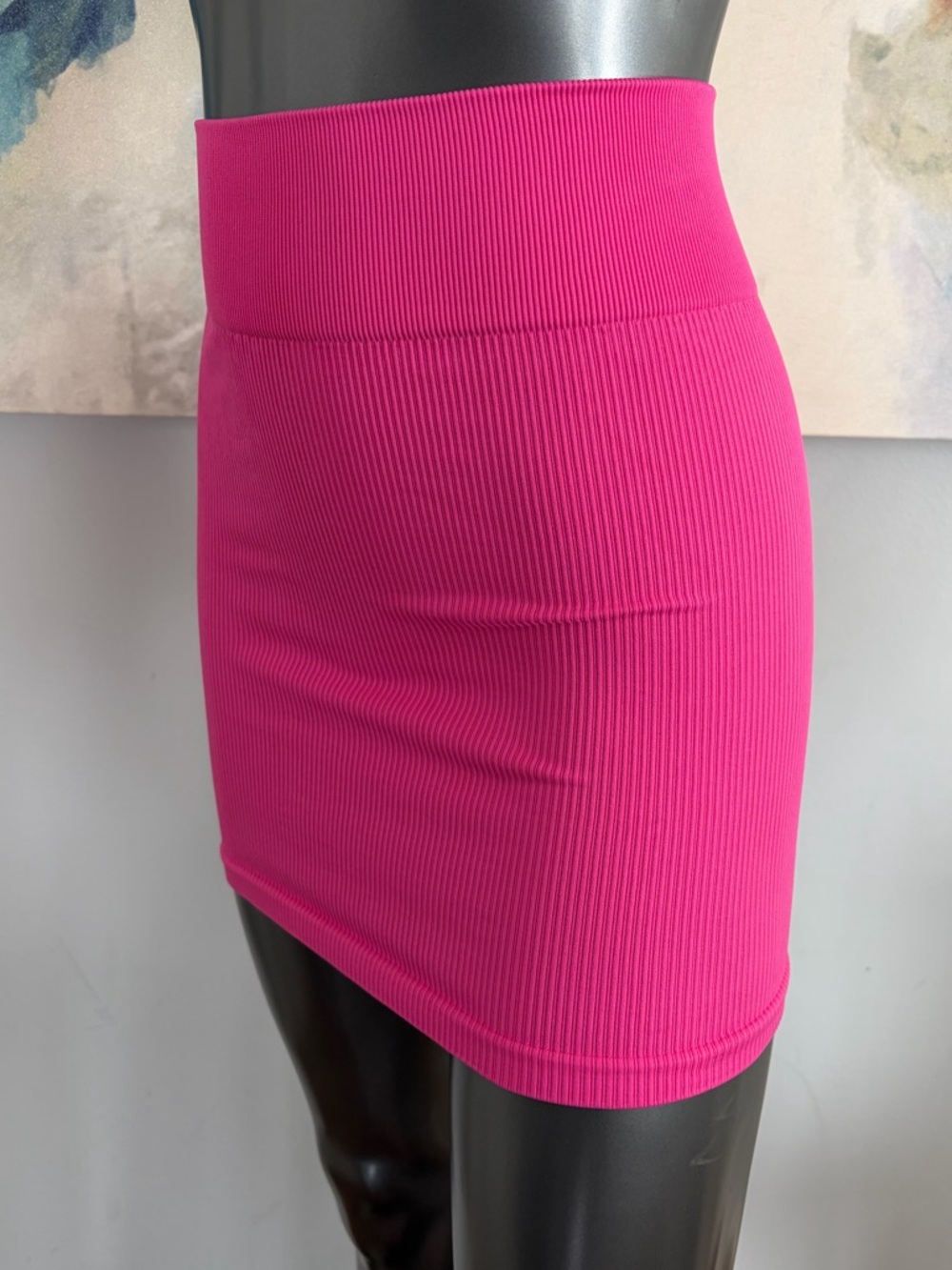 NWT OQQ Fitted Ribbed Mini Skirt - Hot Pink